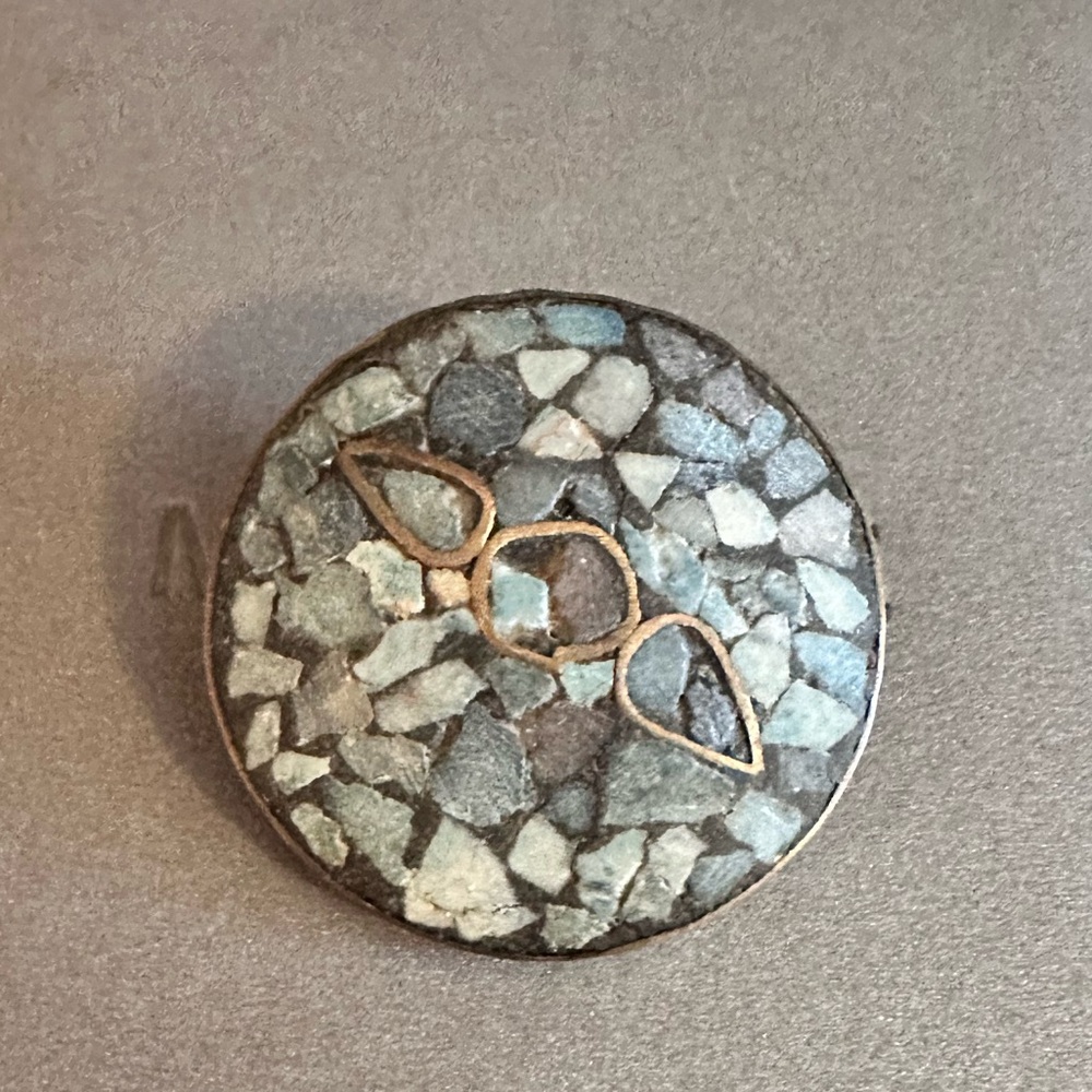 Vintage Made in India Mosaic Stone Brass Brooch